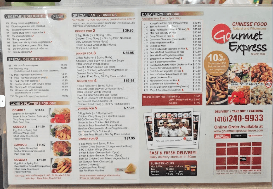 Gourmet Express Menu