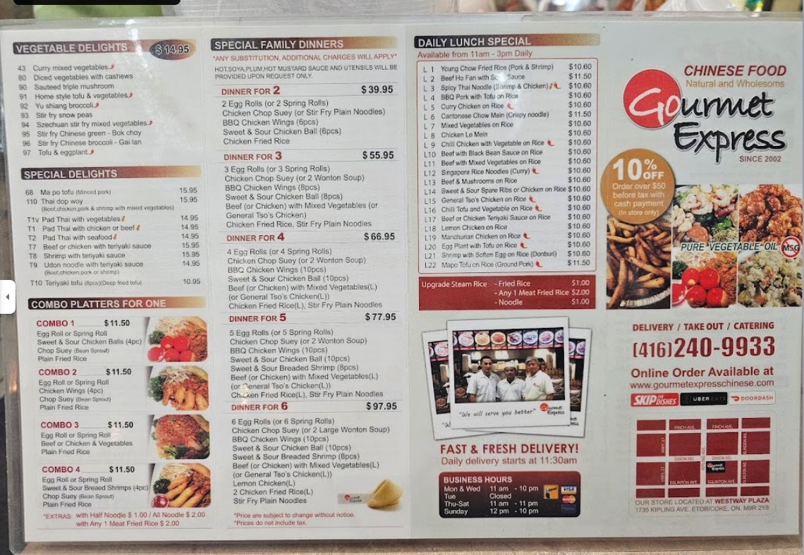 Gourmet Express Menu